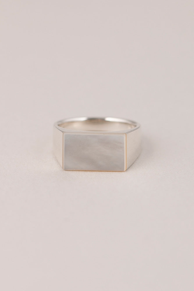 simmon SV & RECTANGLE SHELL SIGNET RING PINKY 白蝶貝リング /Silver