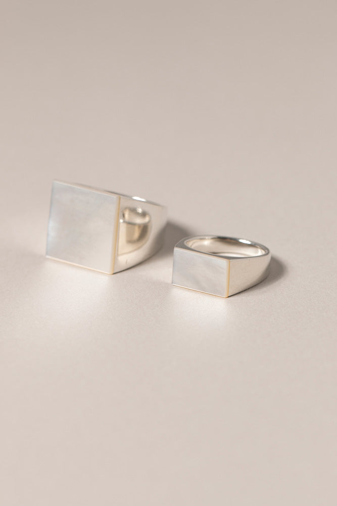 simmon SV & RECTANGLE SHELL SIGNET RING PINKY 白蝶貝リング /Silver