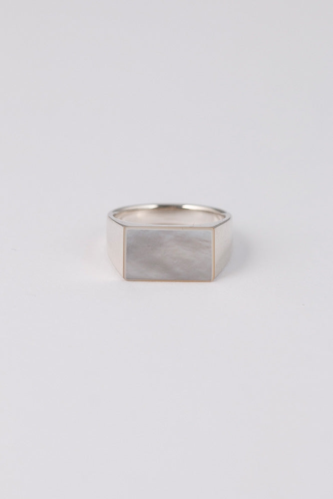 simmon SV & RECTANGLE SHELL SIGNET RING PINKY 白蝶貝リング /Silver