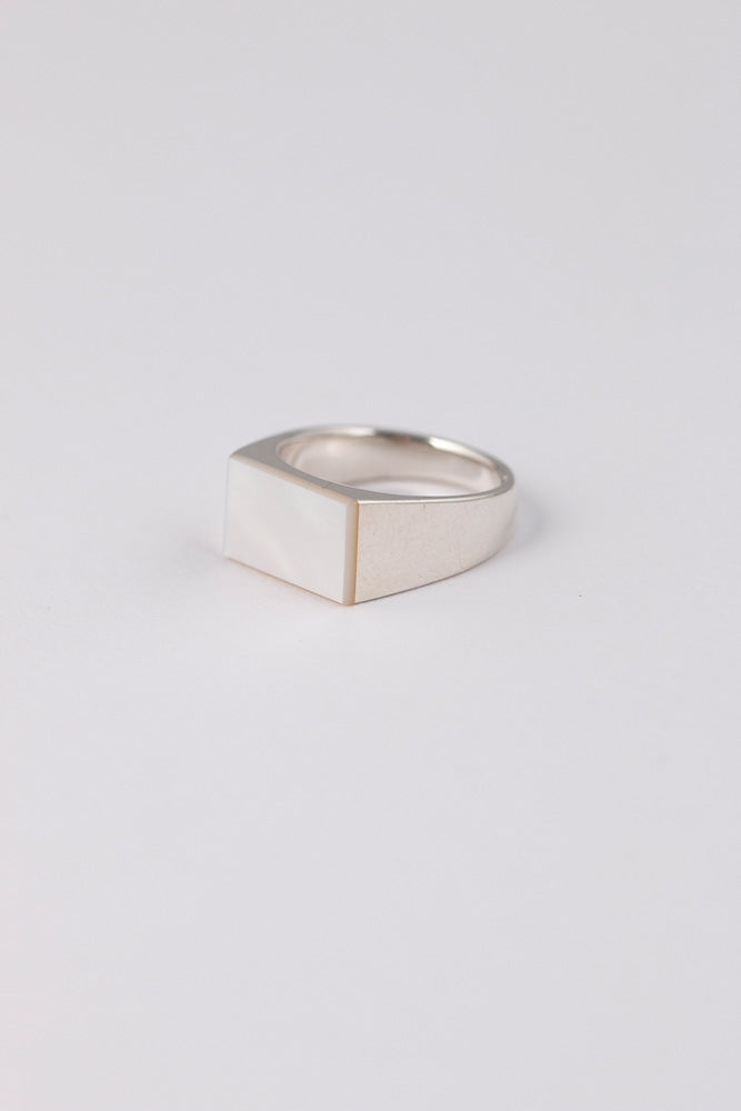 simmon SV & RECTANGLE SHELL SIGNET RING PINKY 白蝶貝リング /Silver