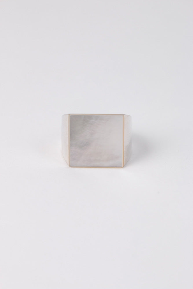 simmon WIDE SQUARE SHELL SIGNET RING 白蝶貝リング /Silver