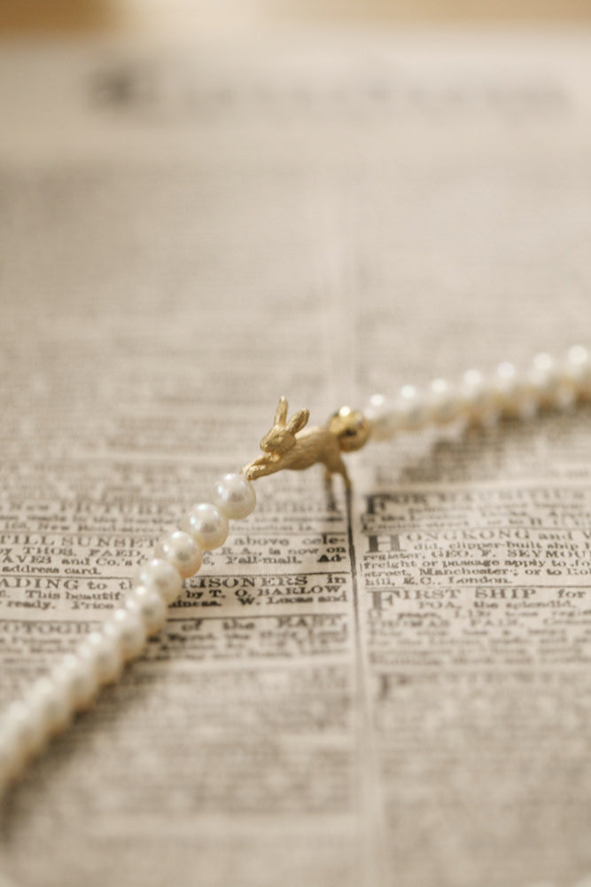 simmon bunny tail pearl necklace bunny tail long necklace