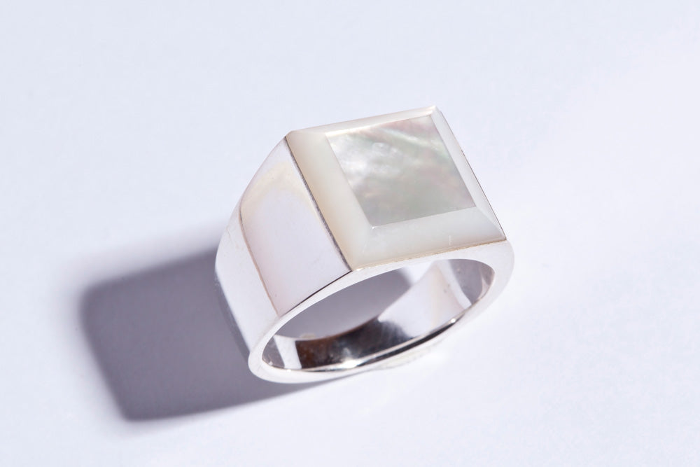 simmon SV & SHELL CUT SIGNET RING 白蝶貝リング /Silver