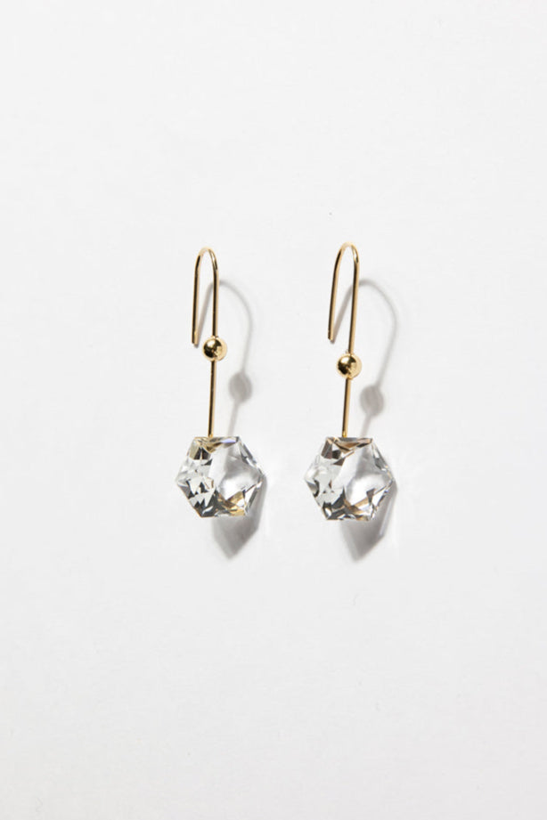 simmon Seta Hexagon quartz long pierced earring /K18