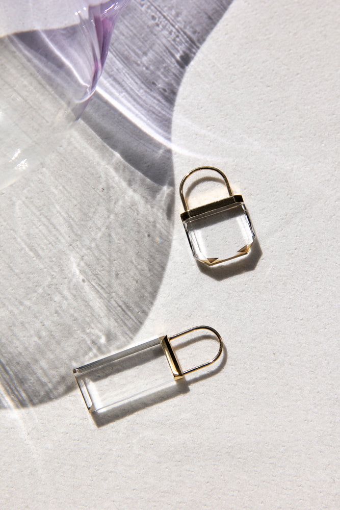 Seta Hang pierced earring Rectangle long 長方形クォーツピアス/K18