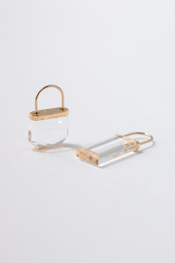 Seta Hang pierced earring Rectangle long 長方形クォーツピアス/K18