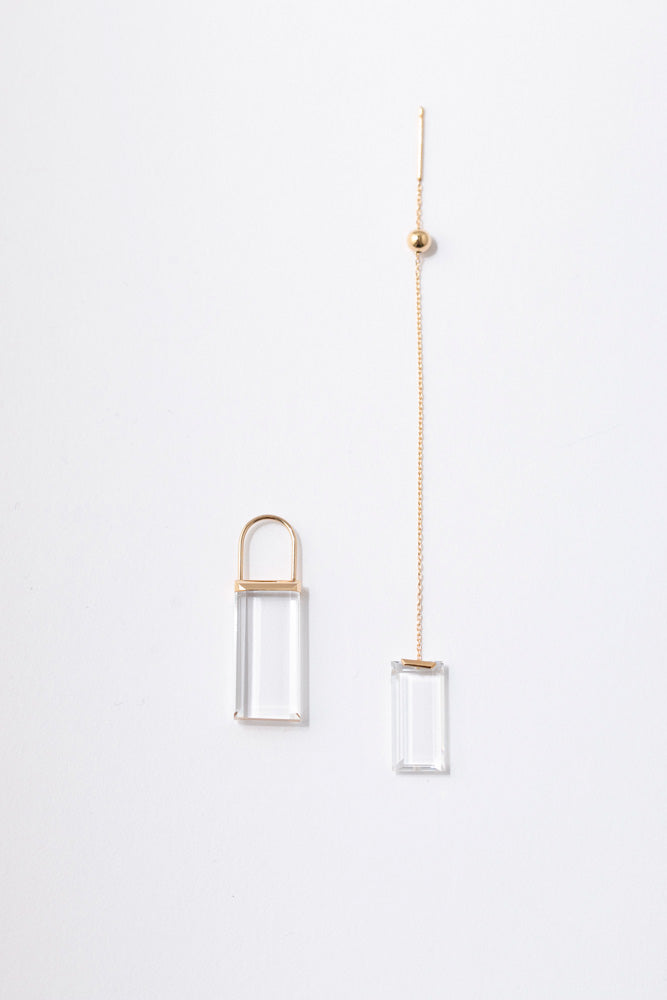 Seta Hang pierced earring Rectangle long 長方形クォーツピアス/K18