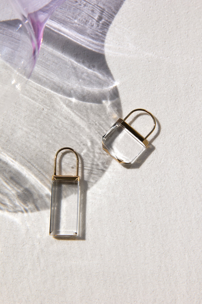 simmon Seta Hang pierced earring Hexagon 六角形クォーツピアス/K18