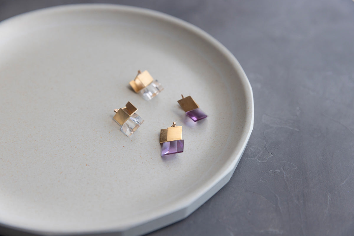 yull. CUBE amethyst Pierce アメジストピアス/K10