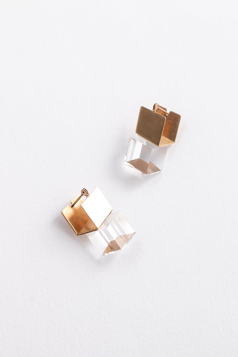 yull. CUBE clear quartz Pierce Quartz earrings/K10