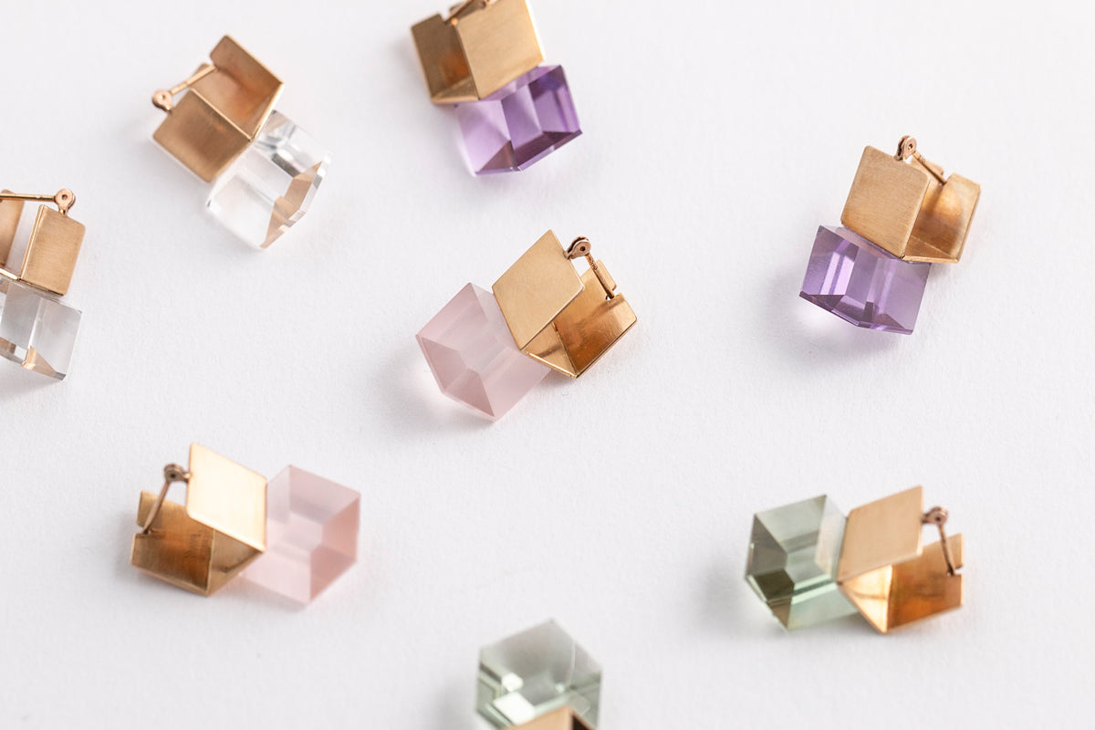yull. CUBE clear quartz Pierce Quartz earrings/K10