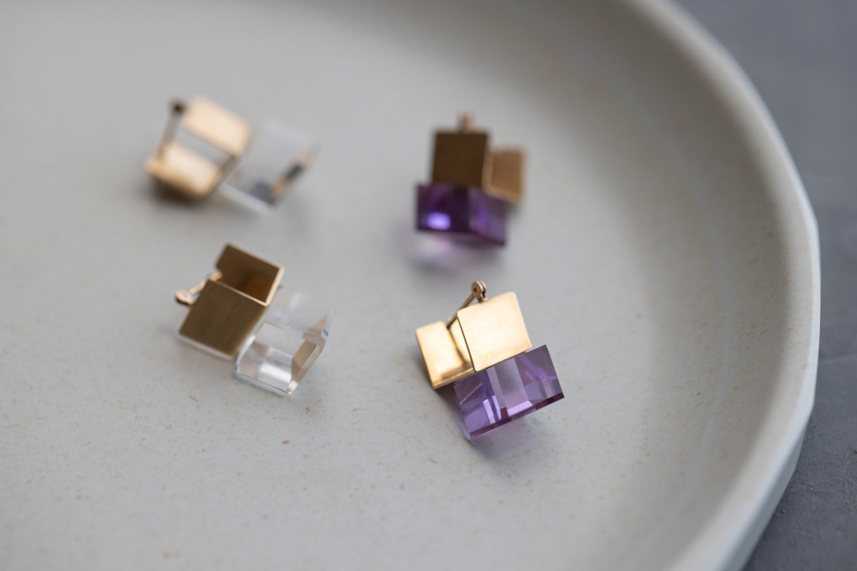 yull. CUBE clear quartz Pierce Quartz earrings/K10