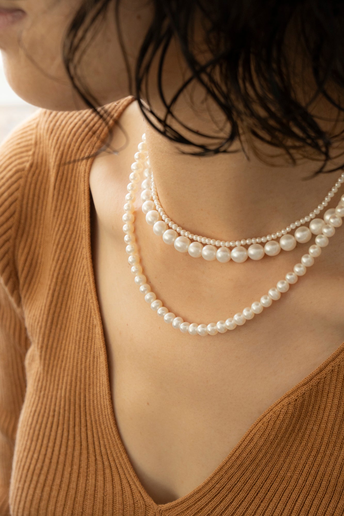 PALA tiny pearl all knotted hand Necklace Pearl necklace /K10