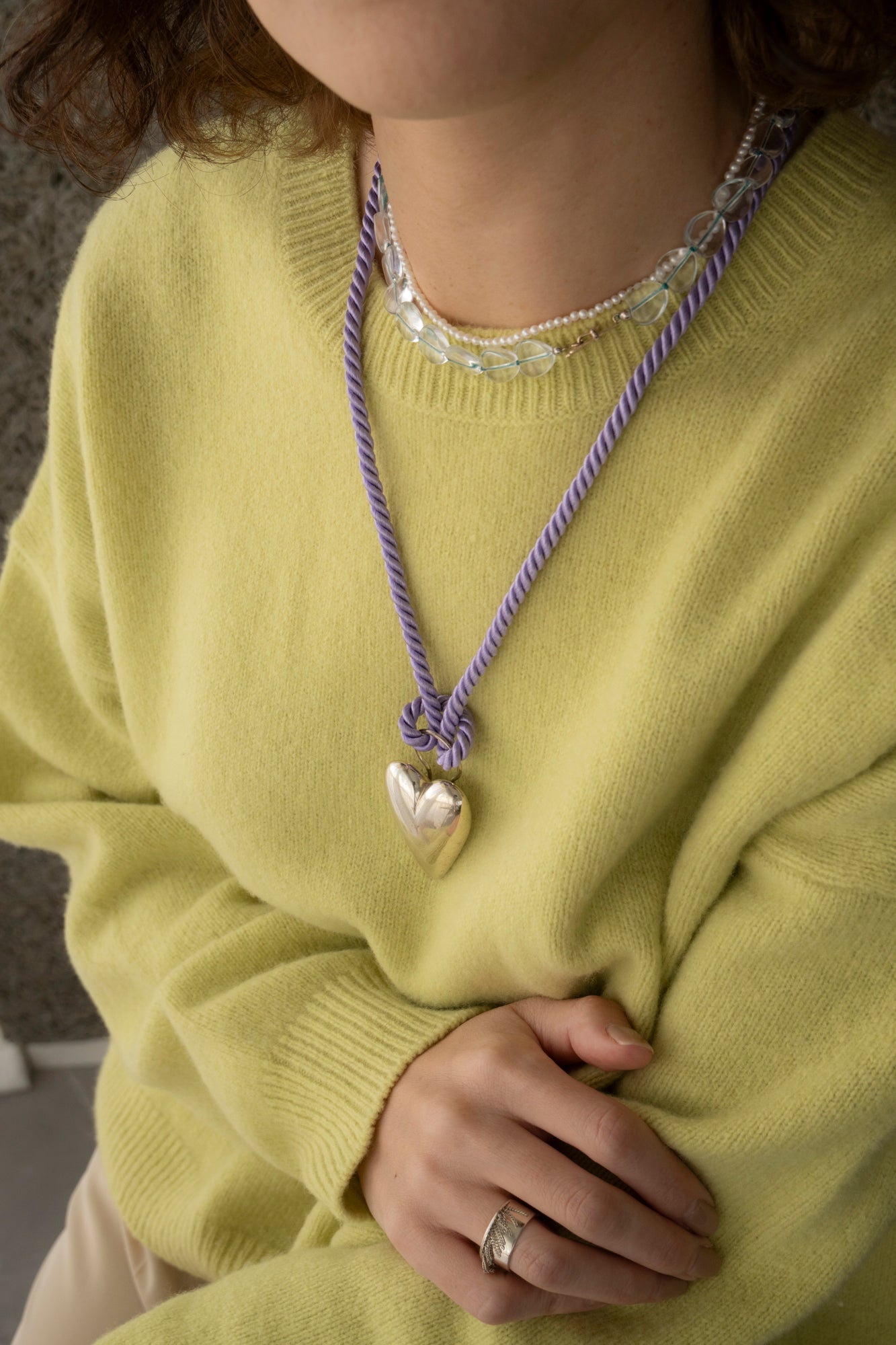 PALA Quartz clear heart hand Necklace クリアハートネックレス /K10