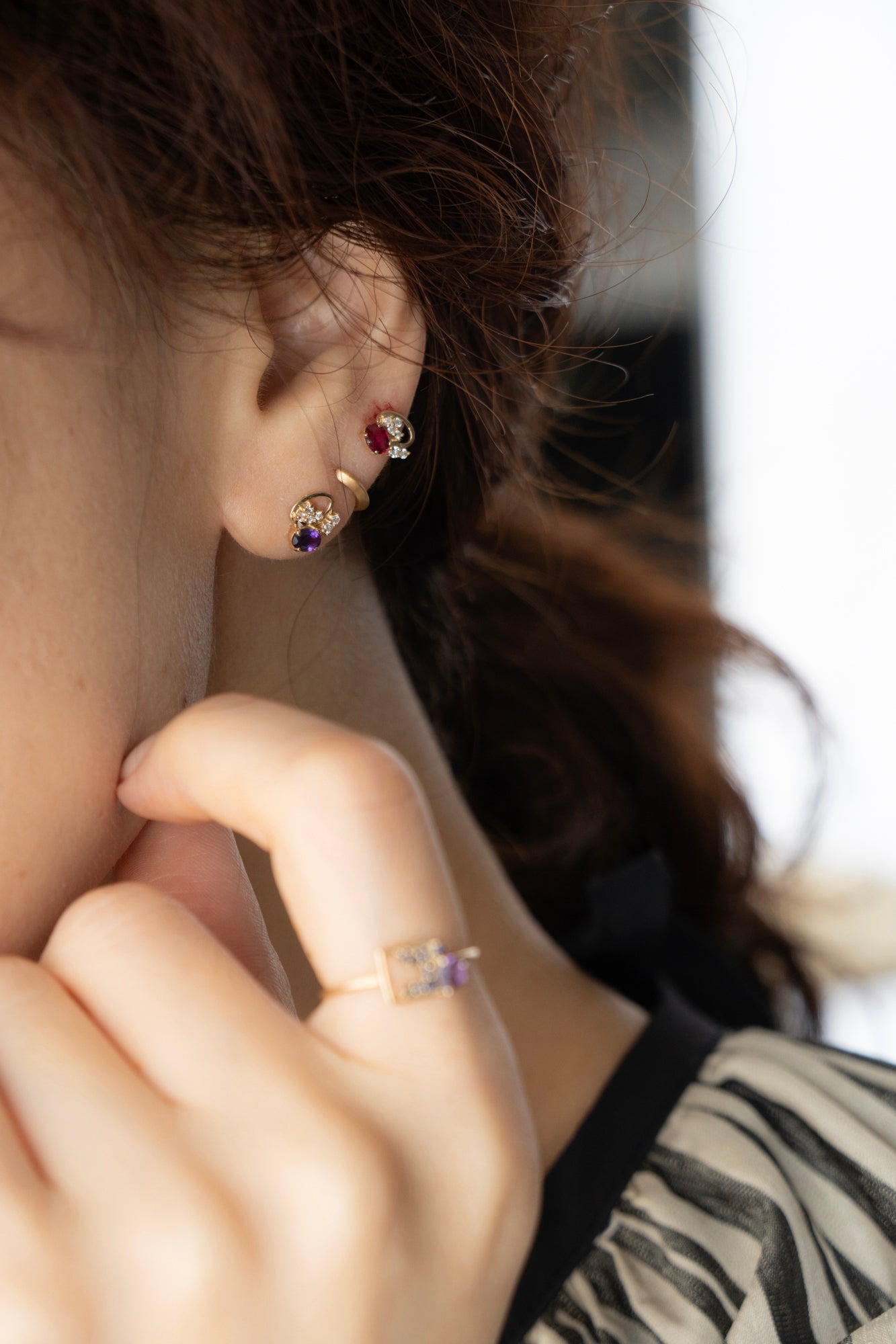 MILA OMI MATA KYBELE STUDS Purple Amethyst Pierced Earring /K10
