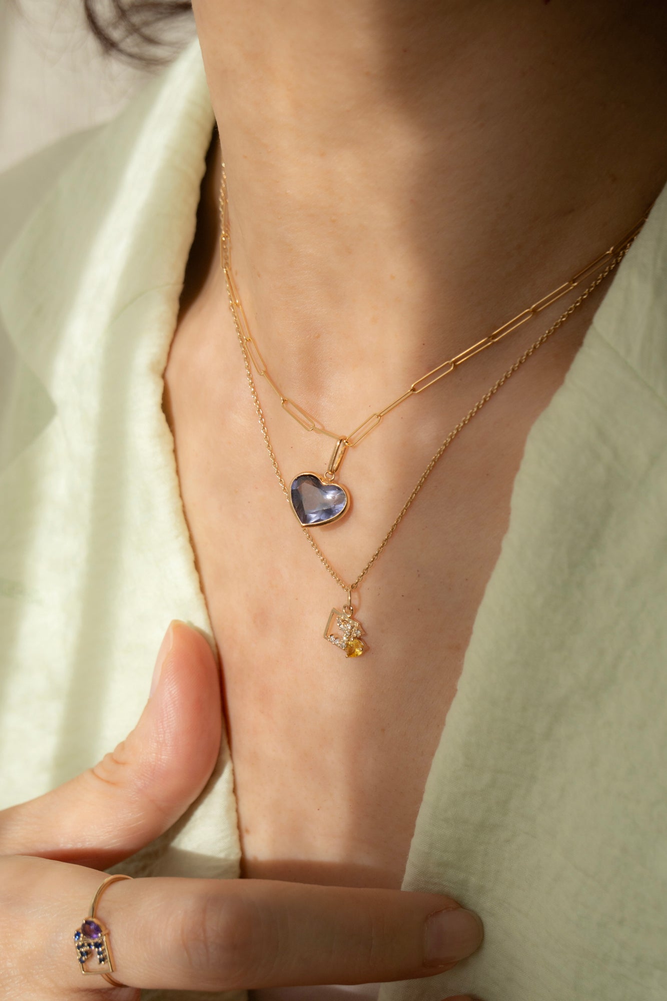 bohem Iolite Heart Pendant Charm Top /K10