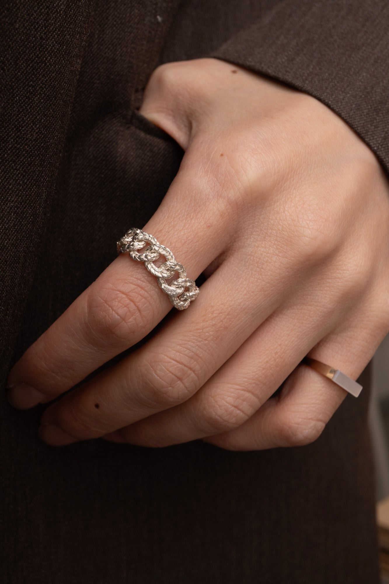 simmon Knit Chain Ring Wide /Silver