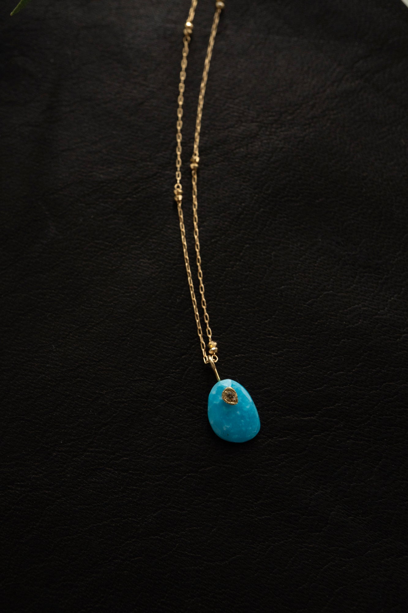 MONAKA jewellery Flat Turquoise Necklace Charm Top /K18