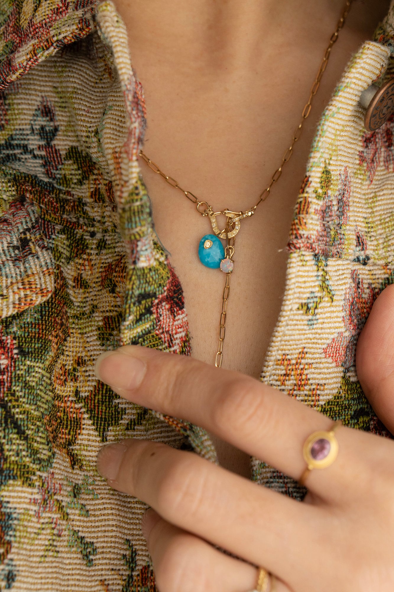 MONAKA jewellery Flat Turquoise Necklace Charm Top /K18