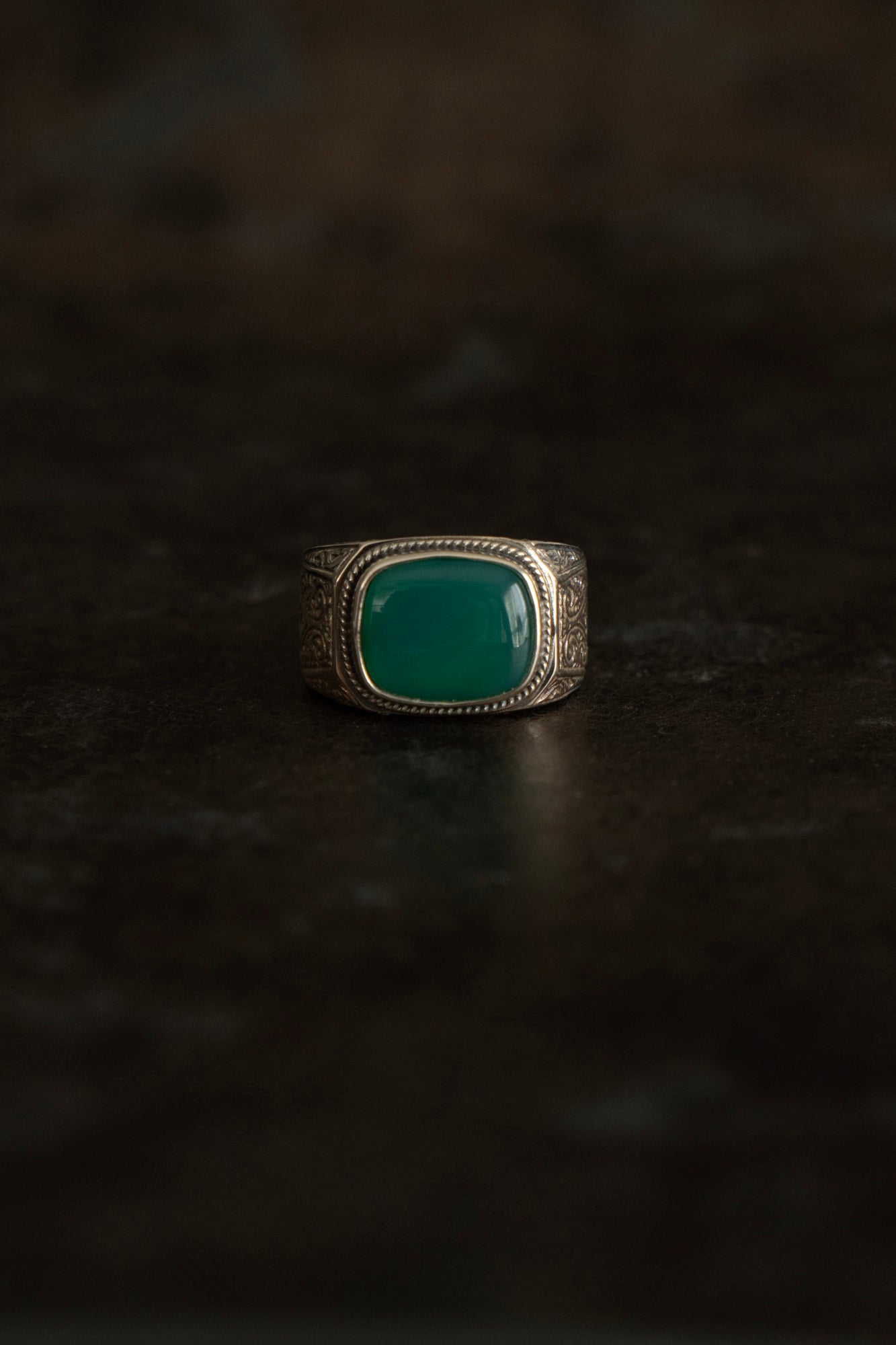 Gerochristo Classic Signet Ring Green Agate /Silver