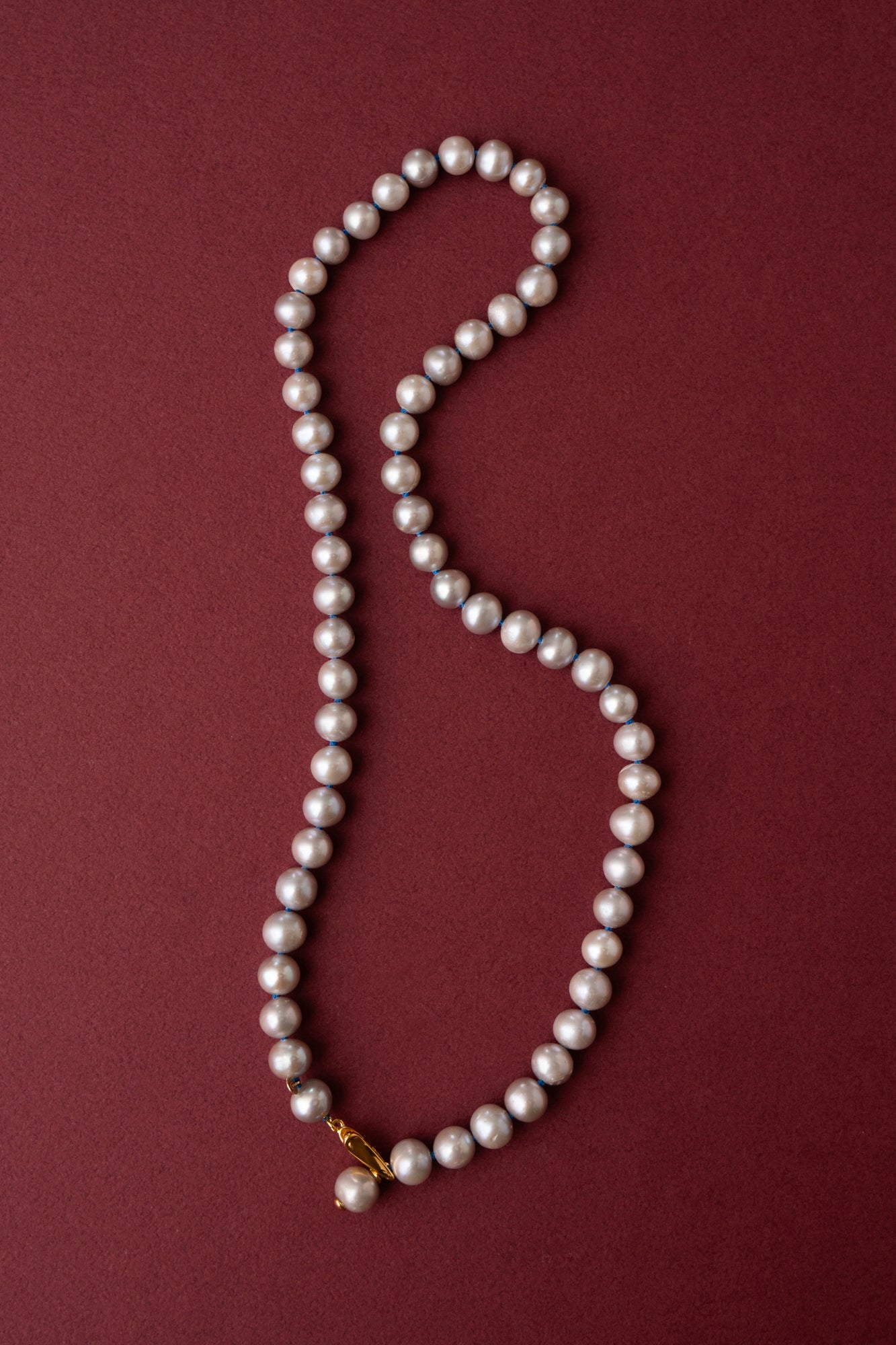 bohem All Knot Pearl Necklace Short Gray