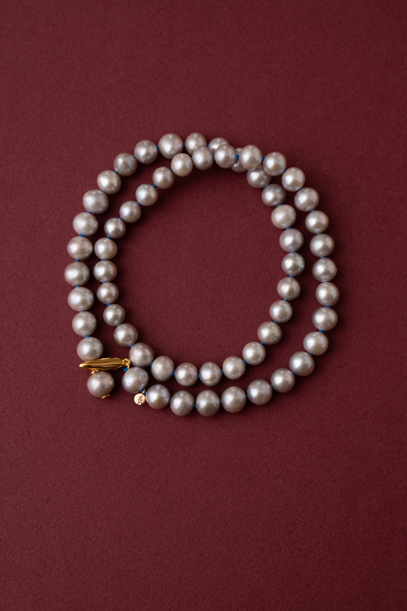 bohem All Knot Pearl Necklace Short Gray ボヘム オールノットパール