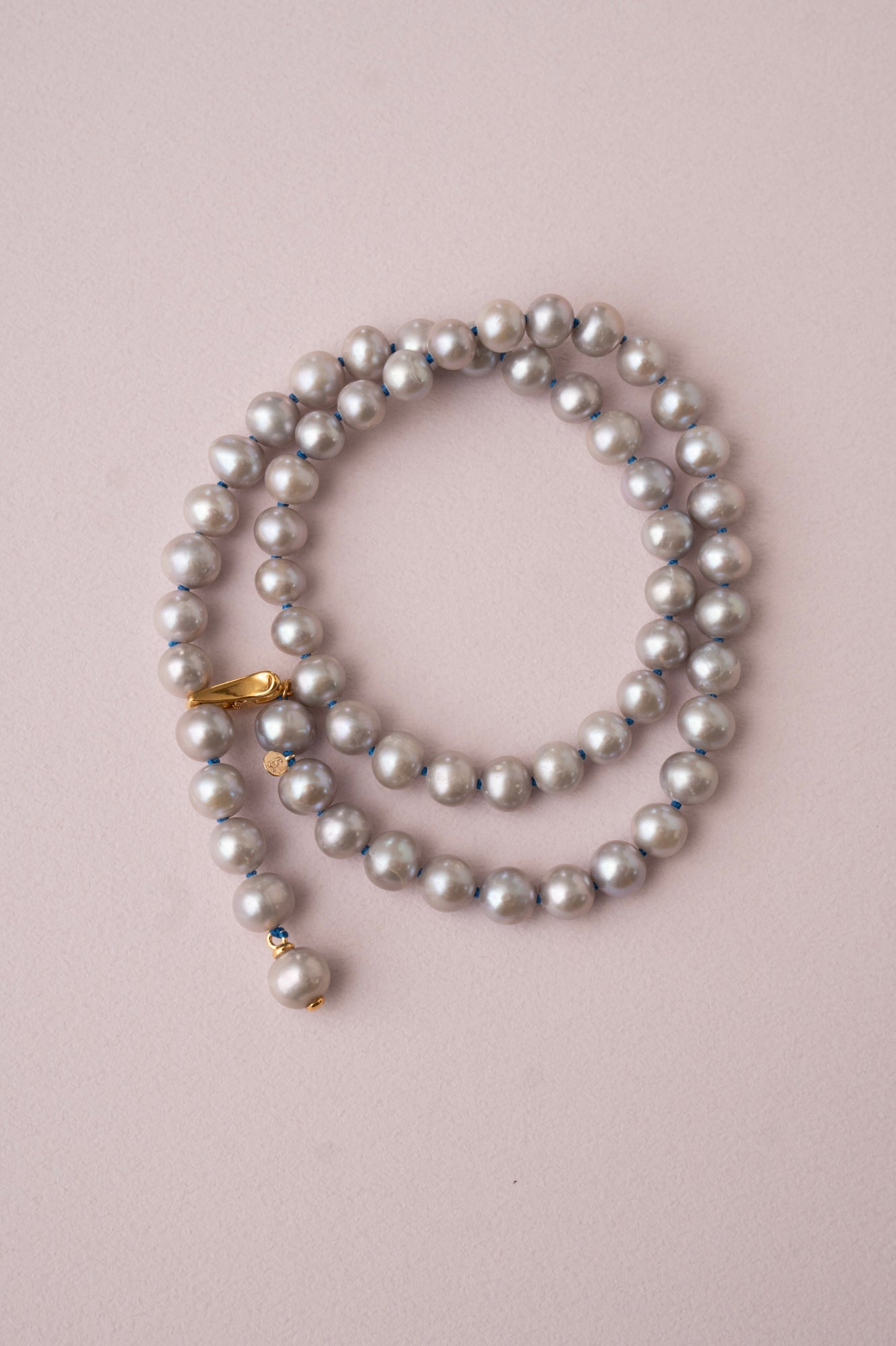 bohem All Knot Pearl Necklace Short Gray