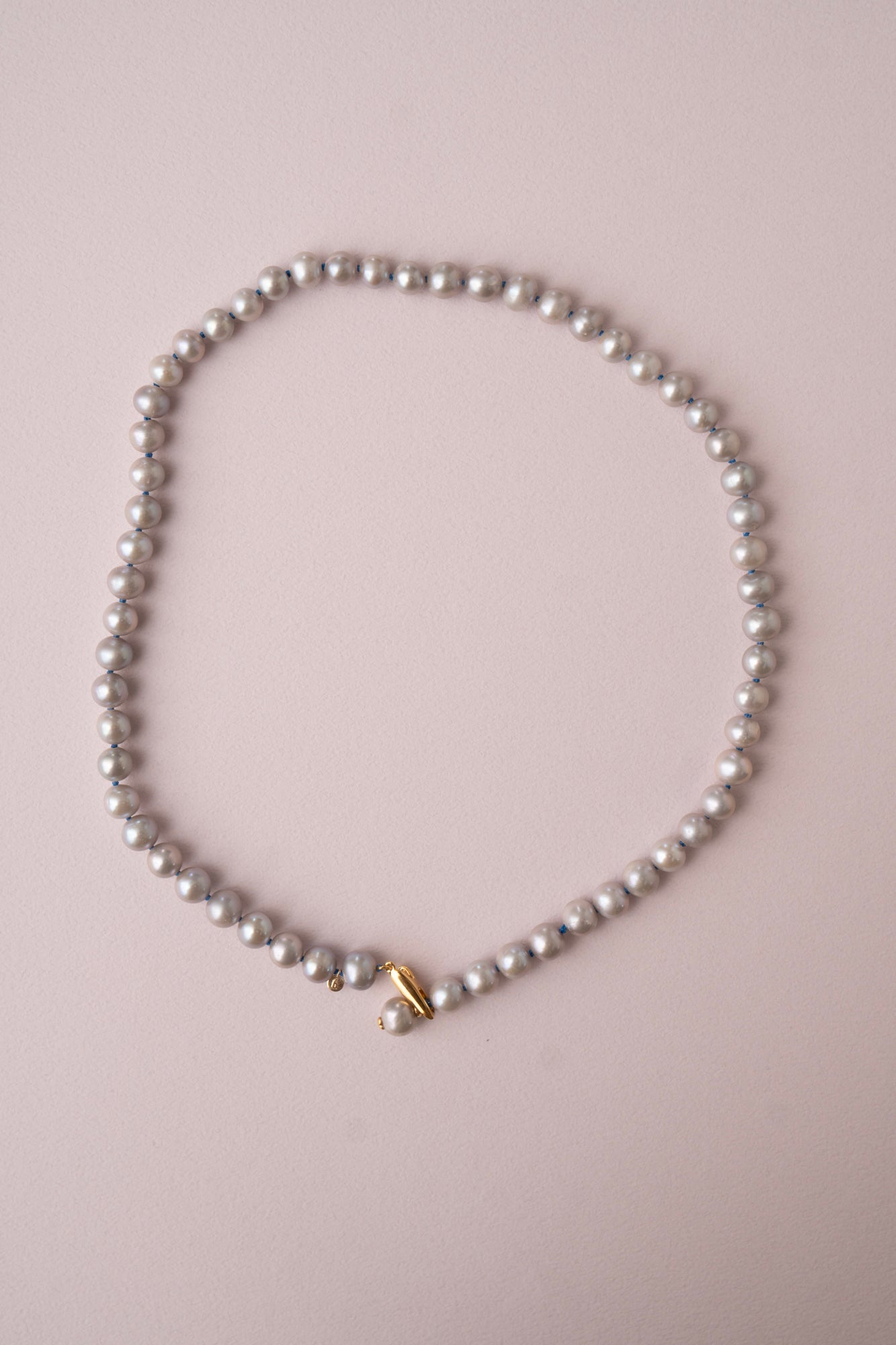 bohem All Knot Pearl Necklace Short Gray ボヘム オールノットパール