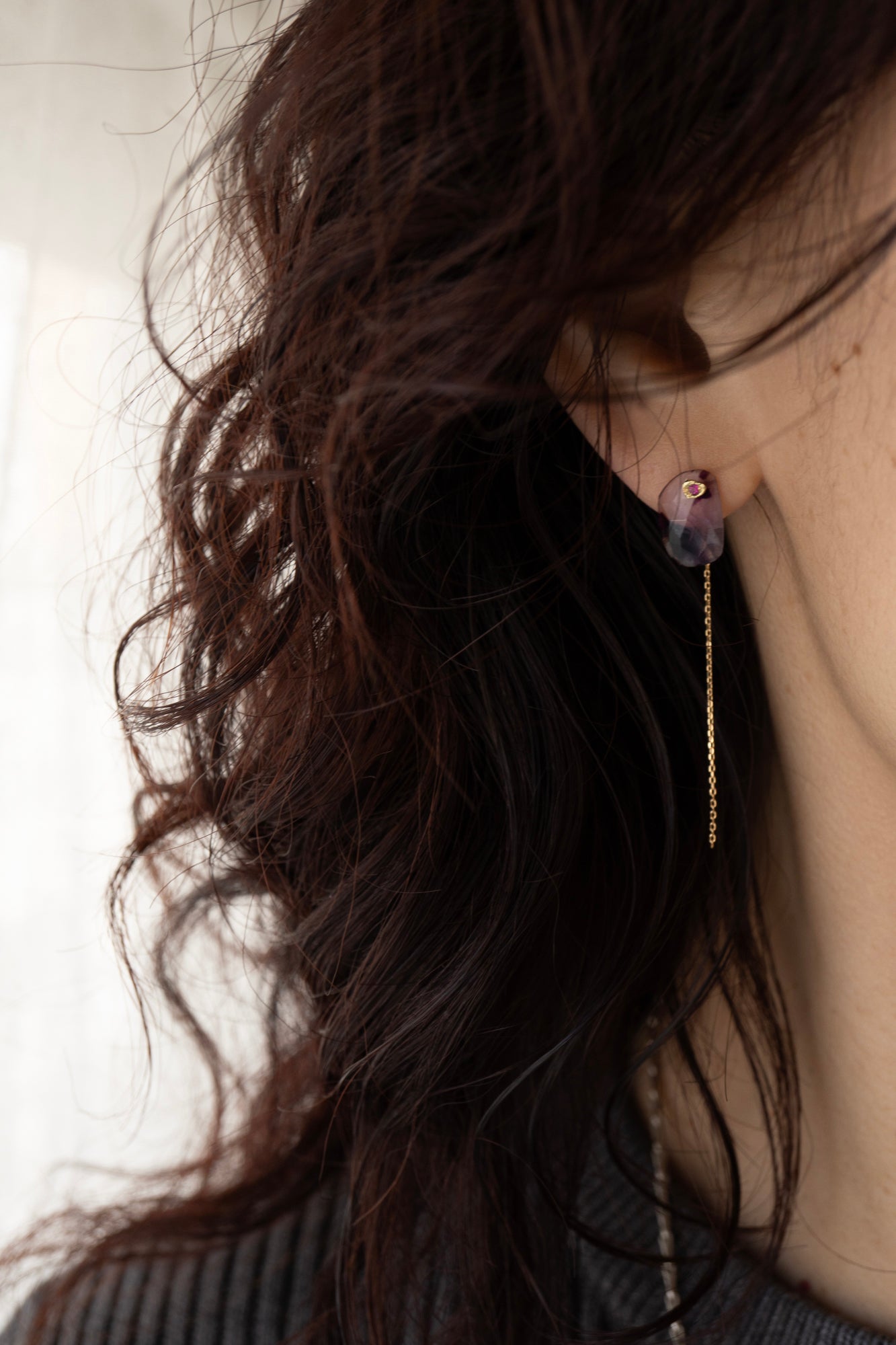 MONAKA jewellery flat Bi-color Amethyst Pierce /K18