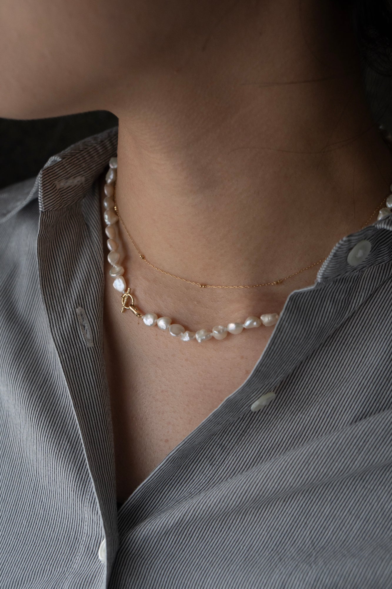 MONAKAjewellery Mantel Bar All Knot Keshi Pearl Necklace /K18