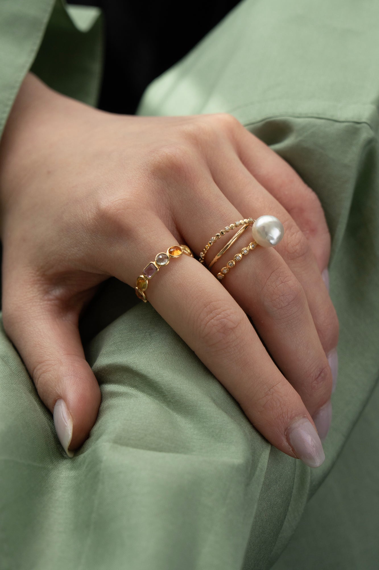 MINIMUMNUTS Cupring Baroque Pearl & Diamond Ring /K18