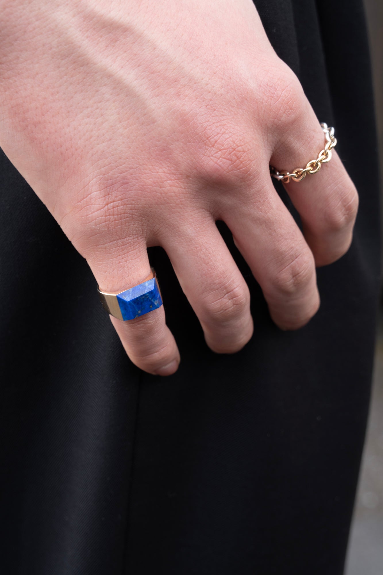 simmon Gem Signet Ring Lapis Lazuli Wide /K10