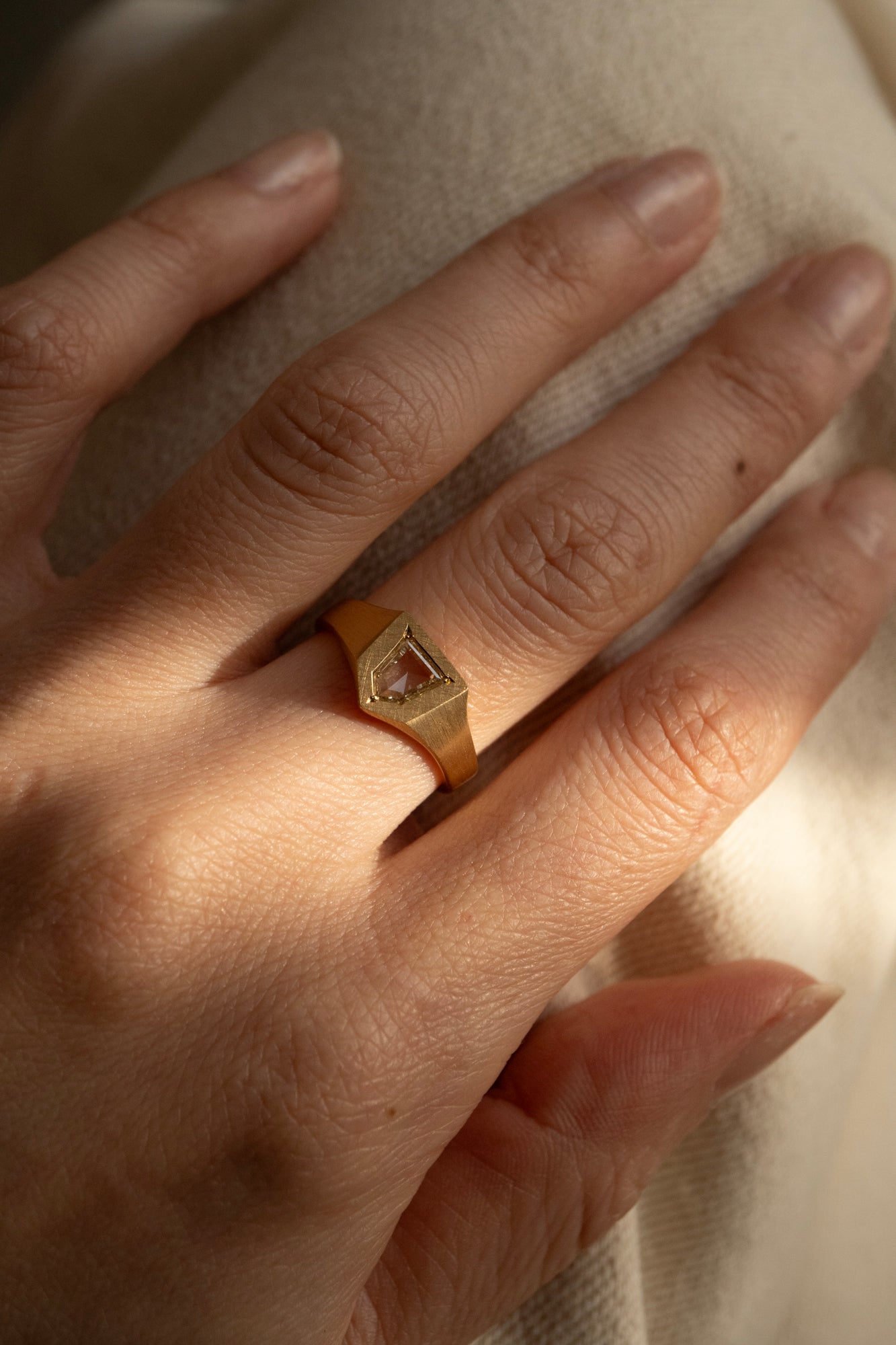 simmon Seta Portrait Cut Diamond Signet Ring /K18