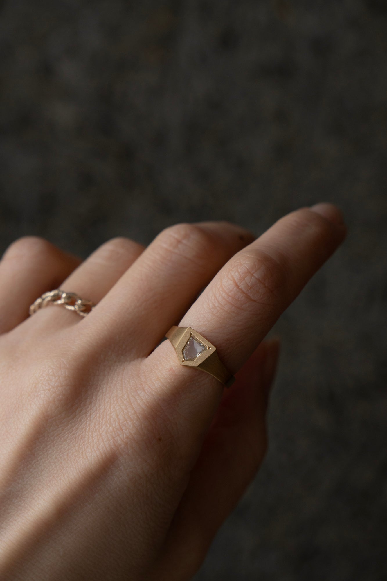 simmon Seta Portrait Cut Diamond Signet Ring /K18