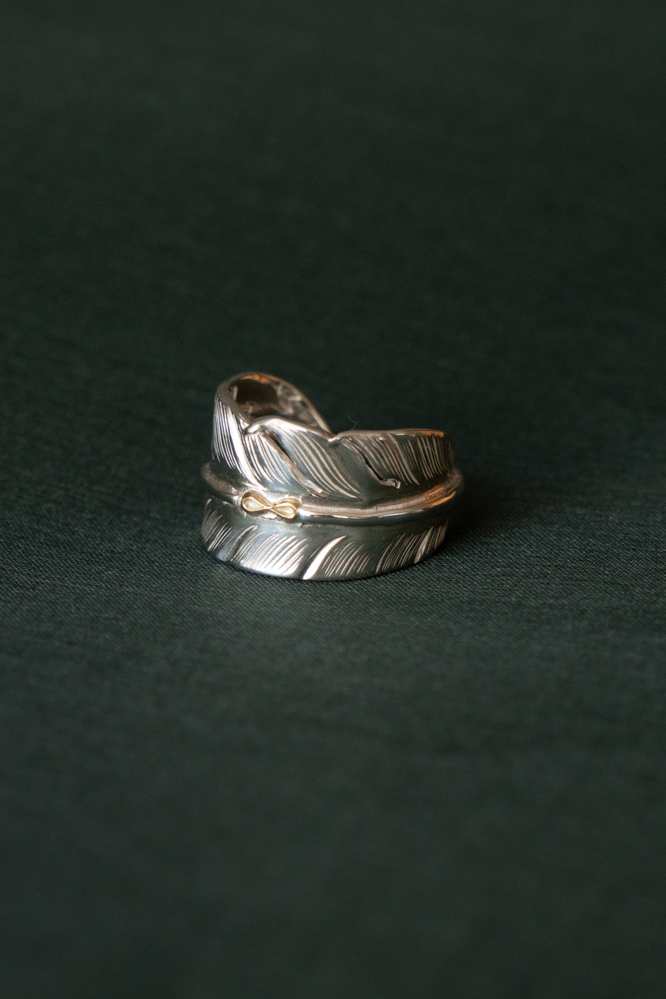 WAKAN SILVER SMITH K18 Mark Feather Stamp Ring /Silver