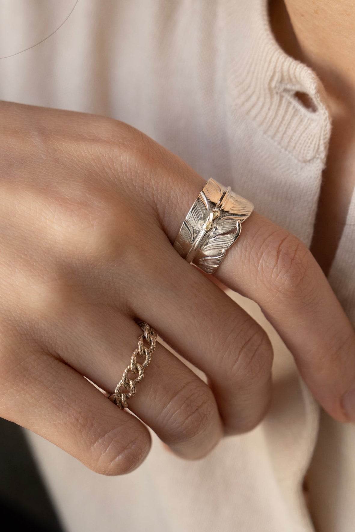 WAKAN SILVER SMITH K18 Mark Feather Stamp Ring /Silver