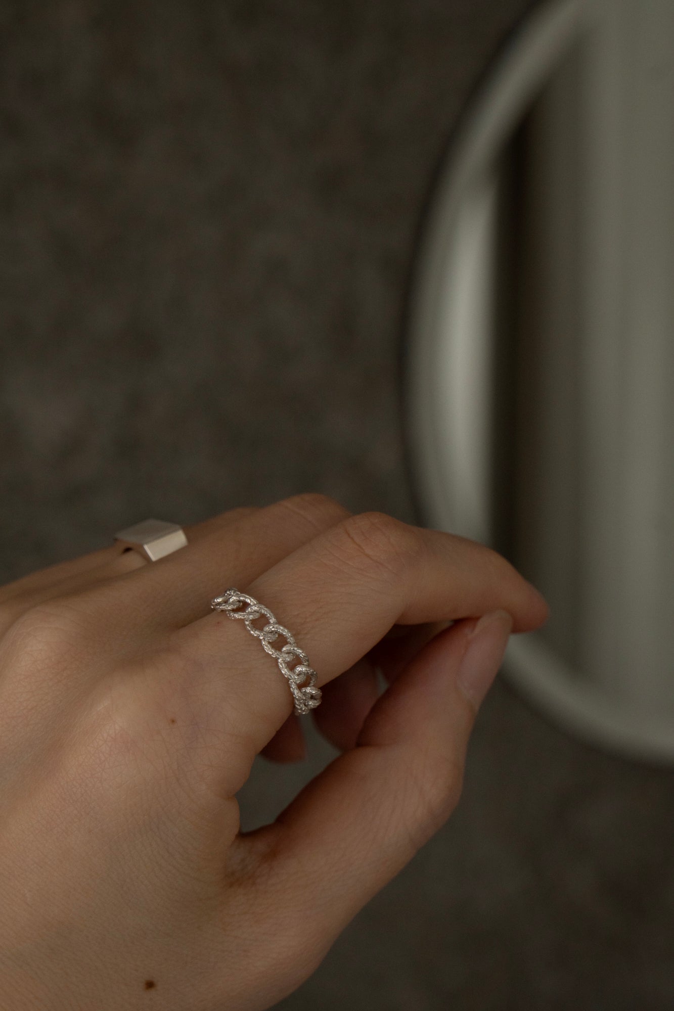 simmon Knit Chain Ring Narrow Silver