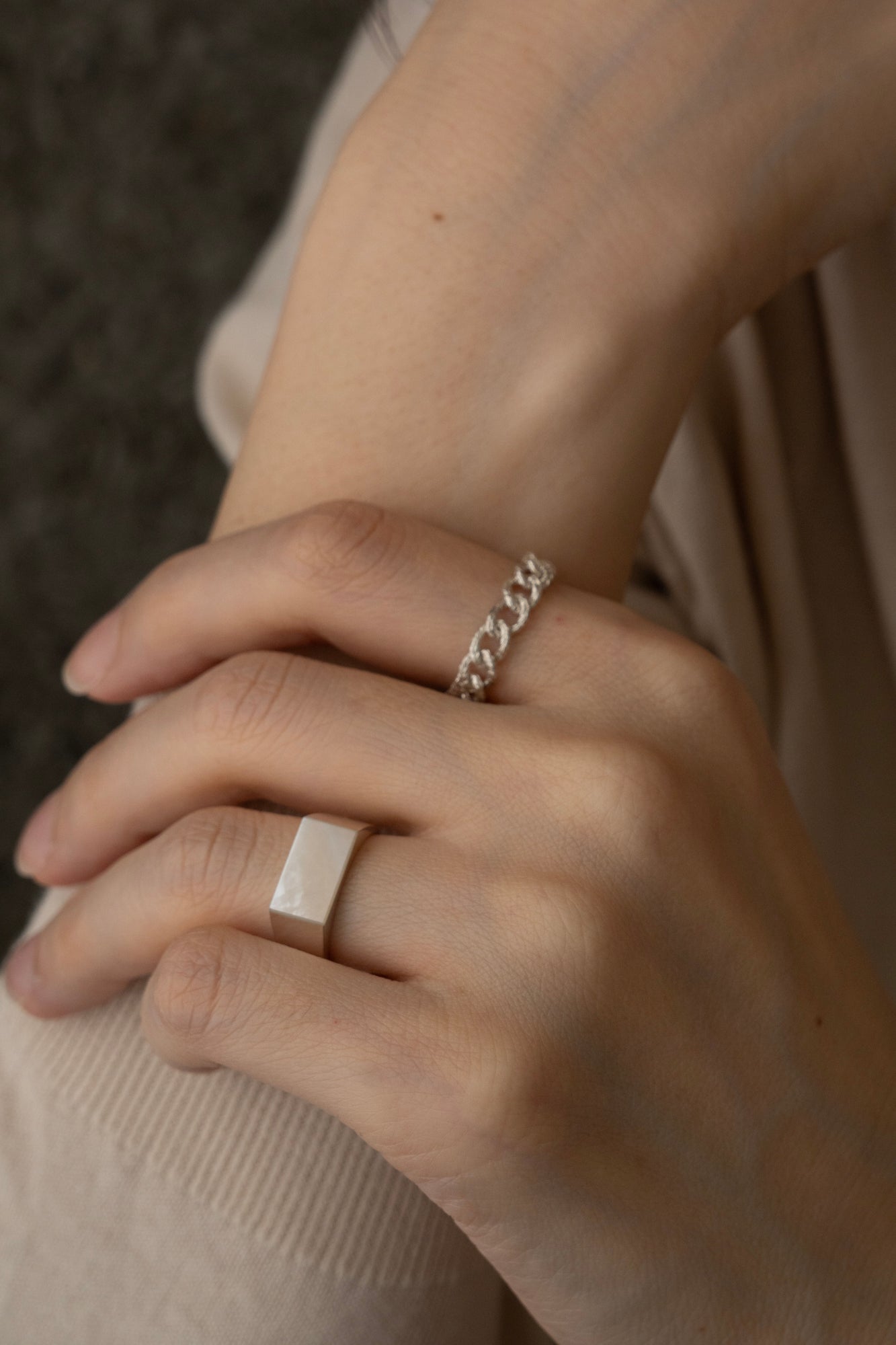 simmon Knit Chain Ring Narrow Silver