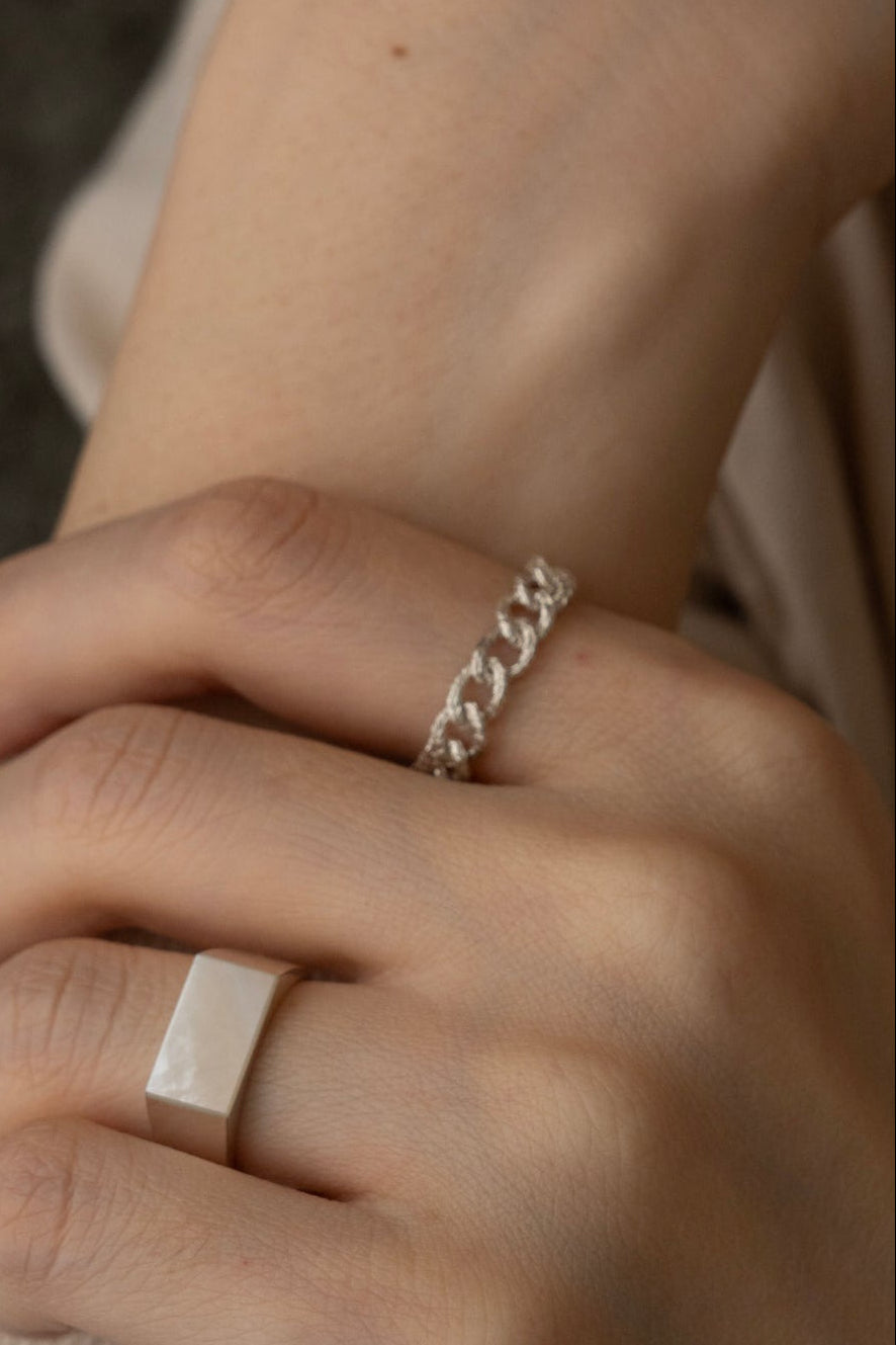 simmon Knit Chain Ring Narrow Silver