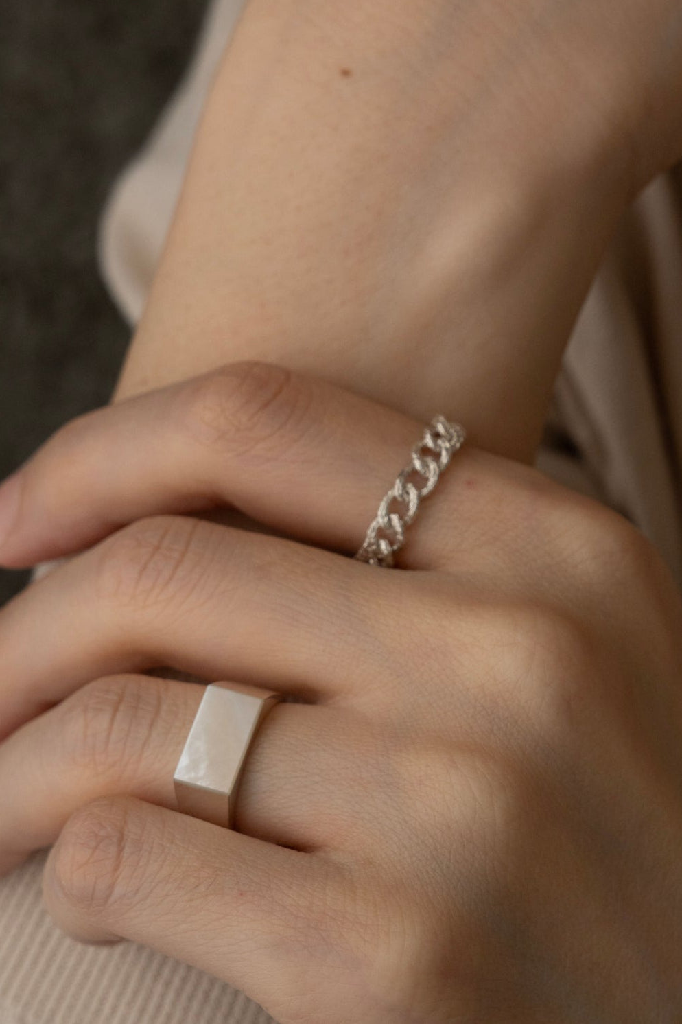 simmon Knit Chain Ring Narrow Silver