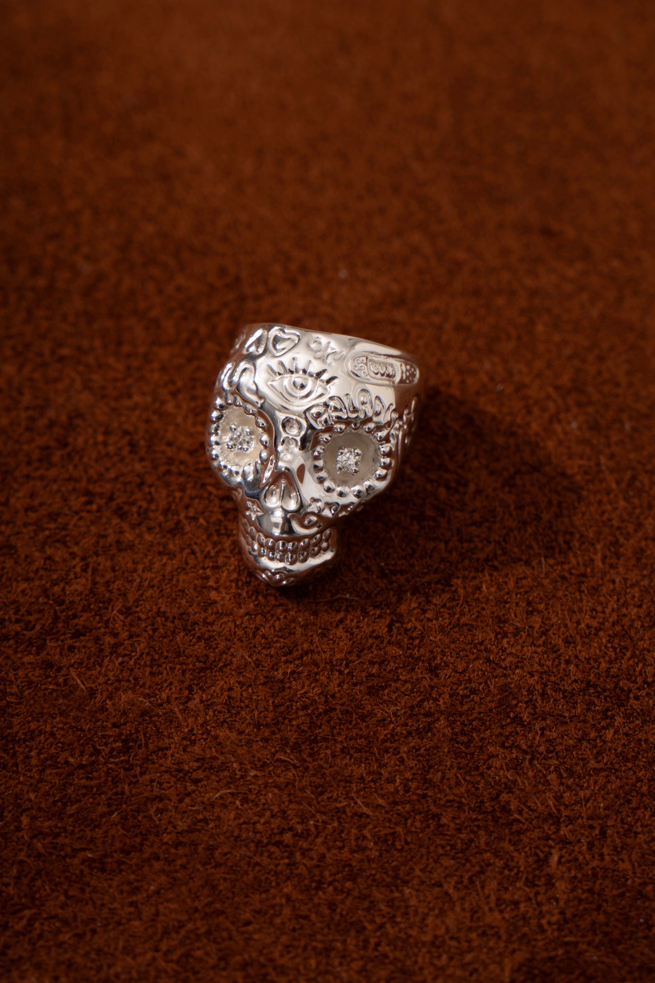PALA Sweet Sugar Skull Ring With Diamond /Silver