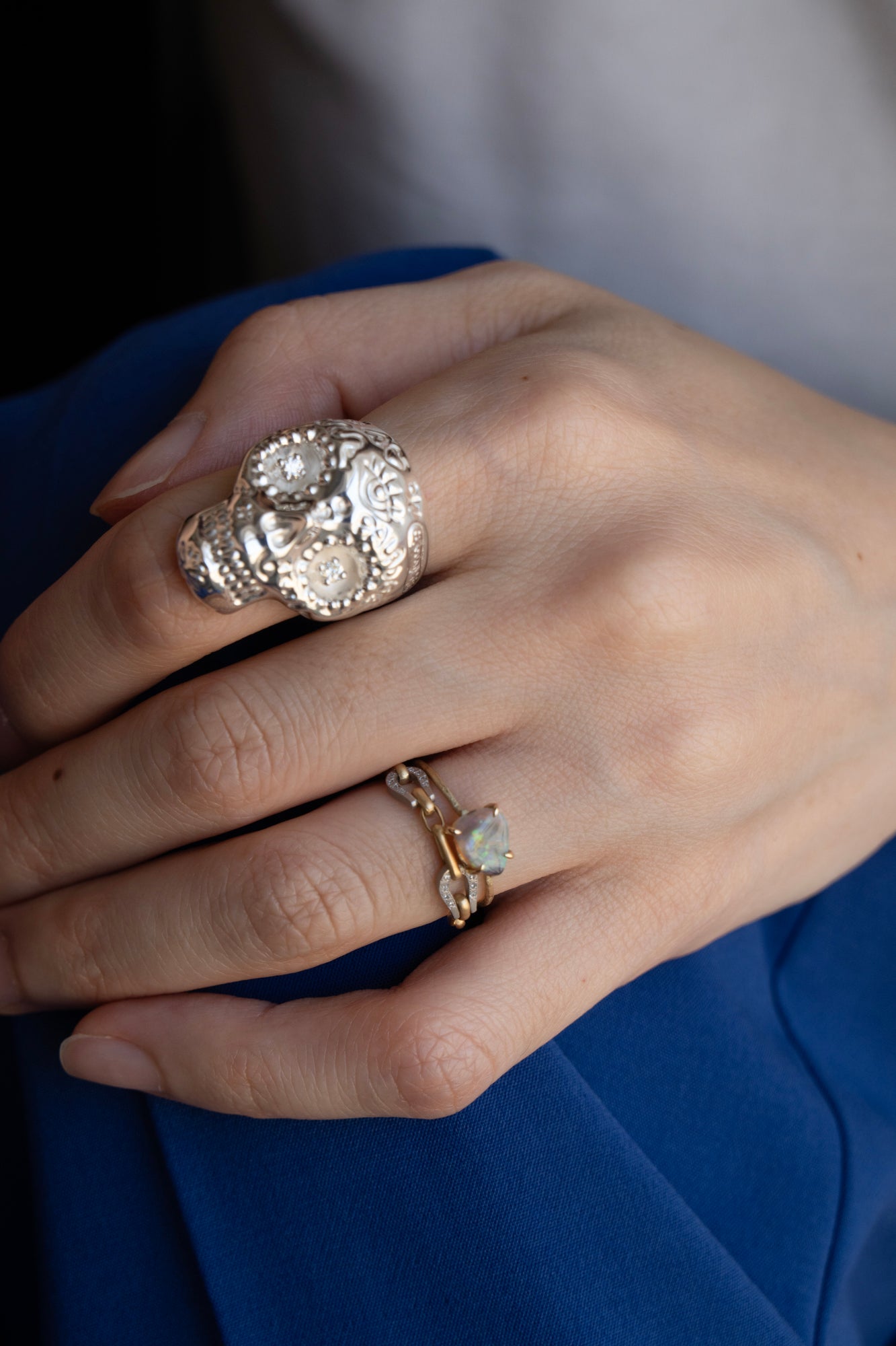 PALA Sweet Sugar Skull Ring With Diamond /Silver