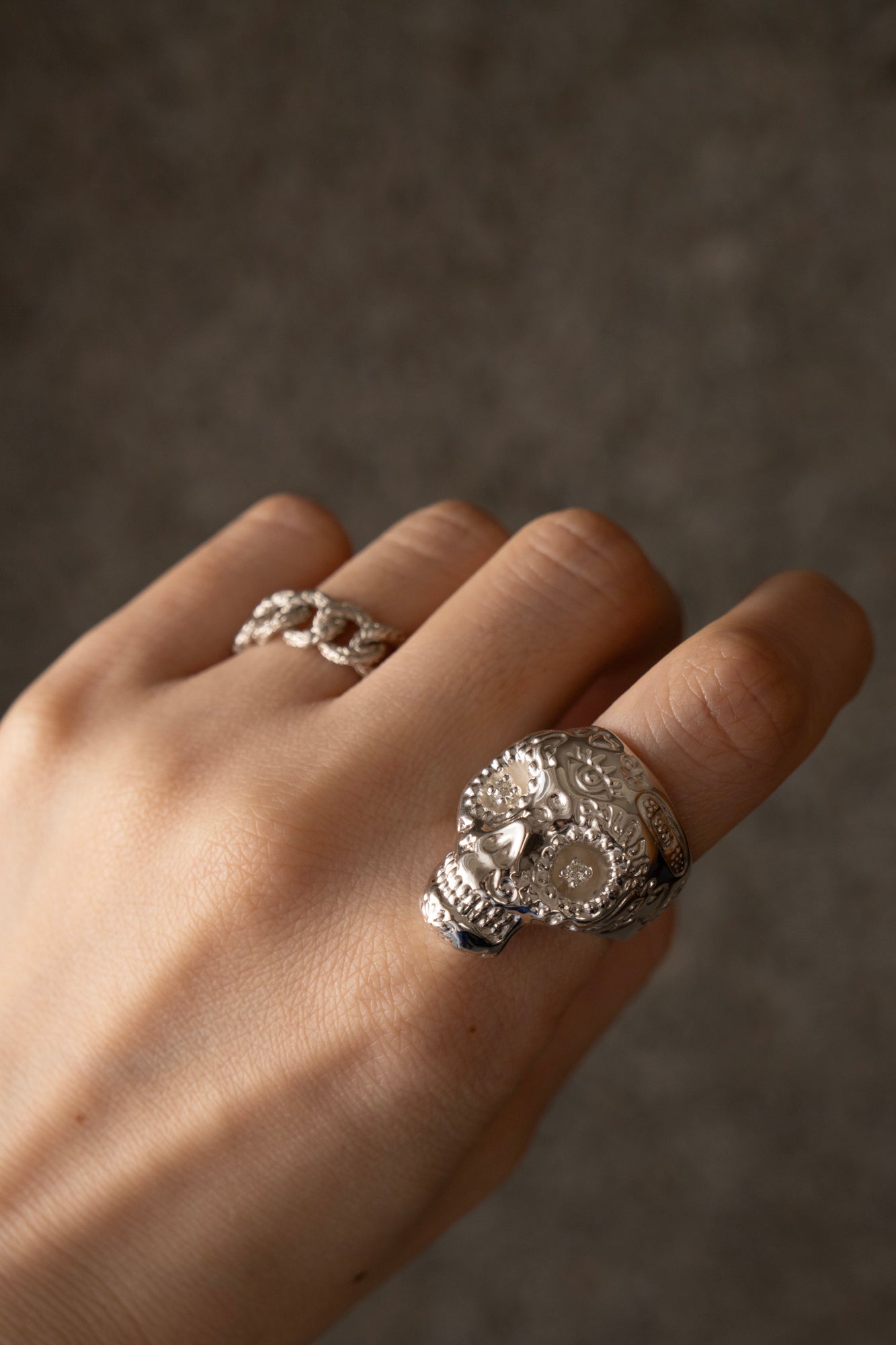 PALA Sweet Sugar Skull Ring With Diamond /Silver
