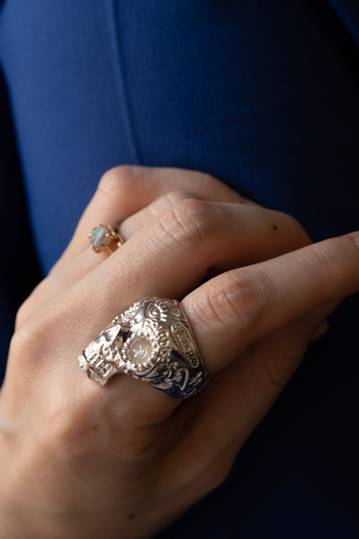 PALA Sweet Sugar Skull Ring With Diamond /Silver