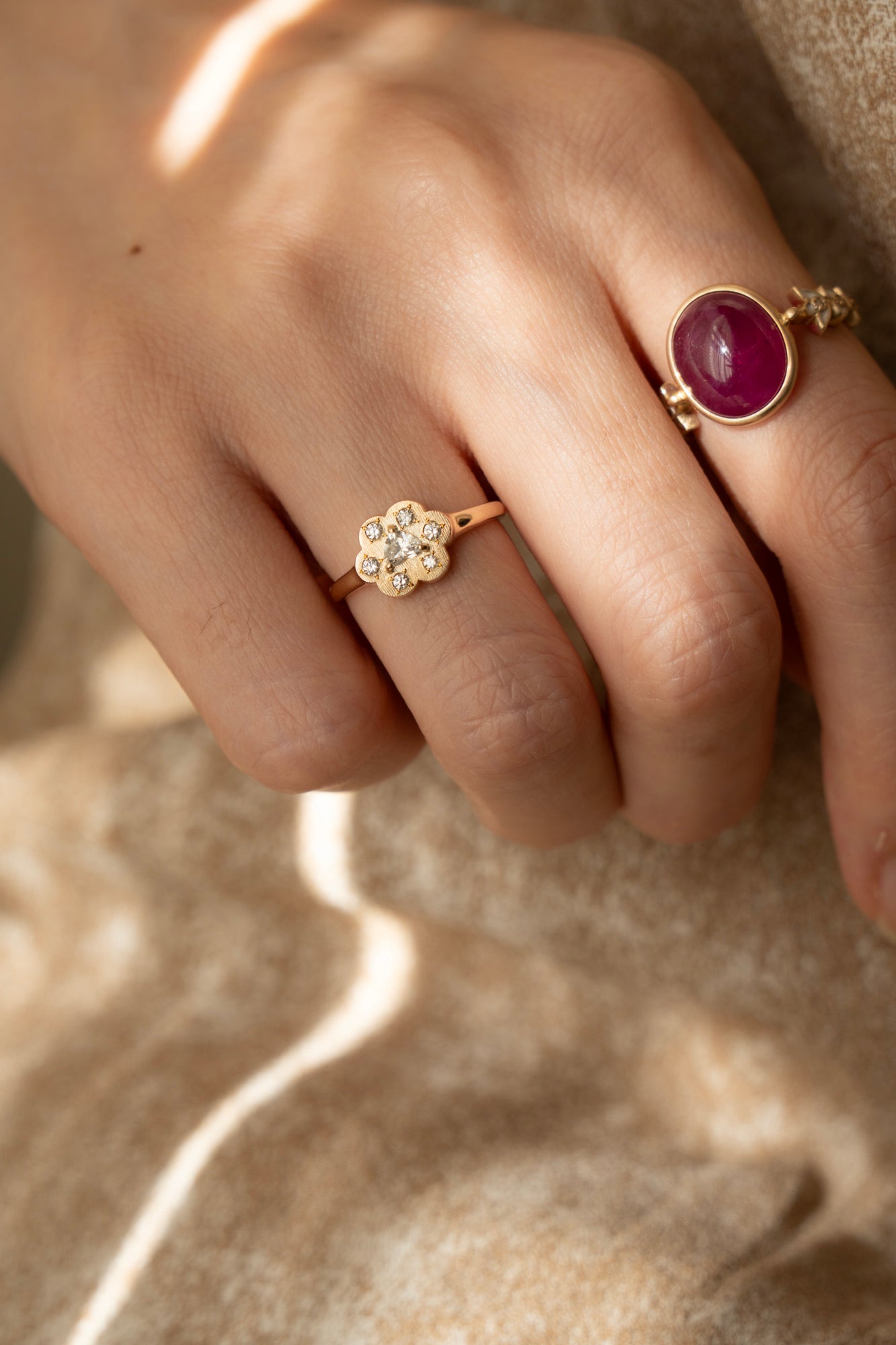 bohem Cotton Flower collection Ring Heart Diamond /K10