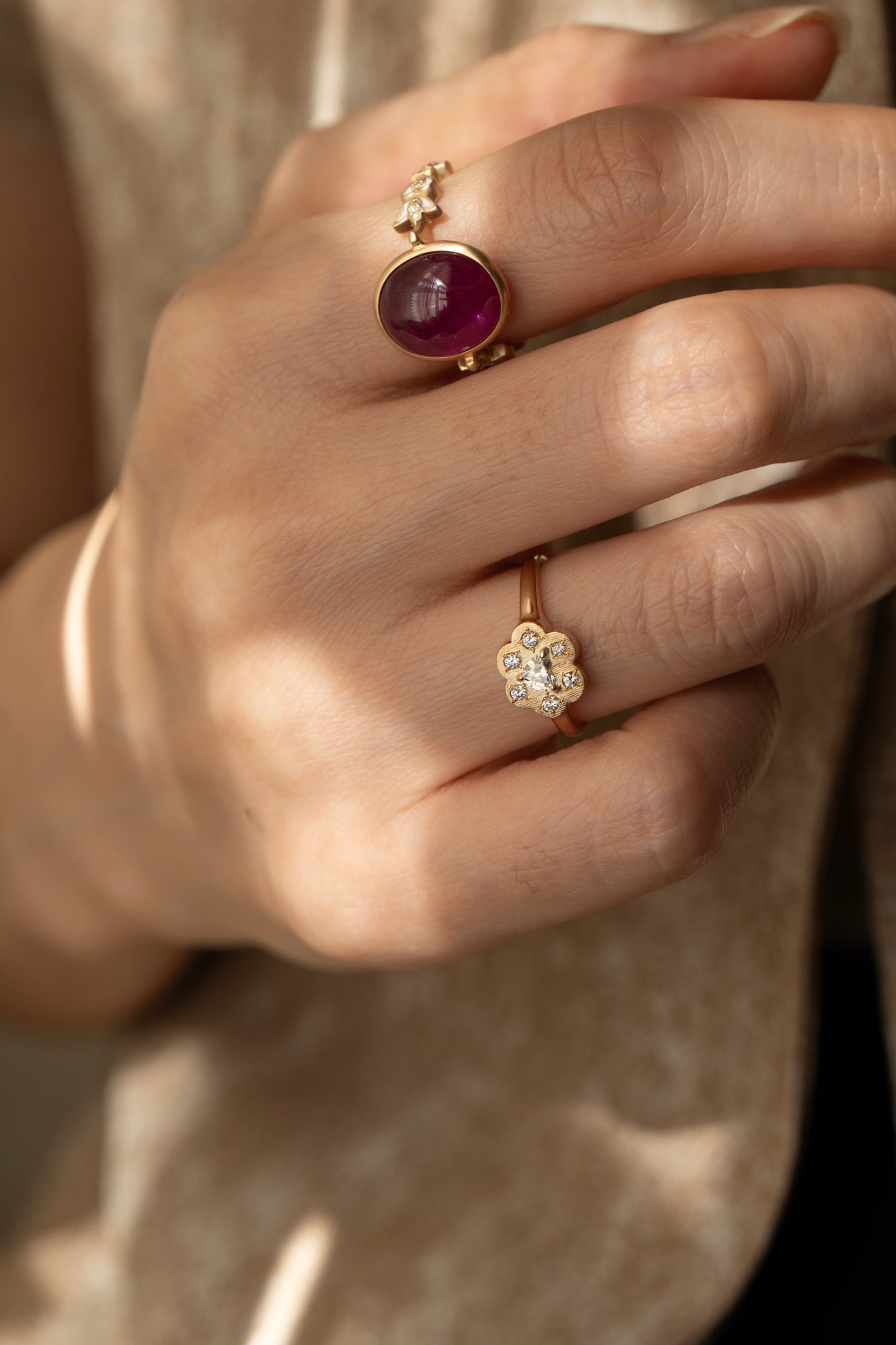 bohem Cotton Flower collection Ring Heart Diamond /K10