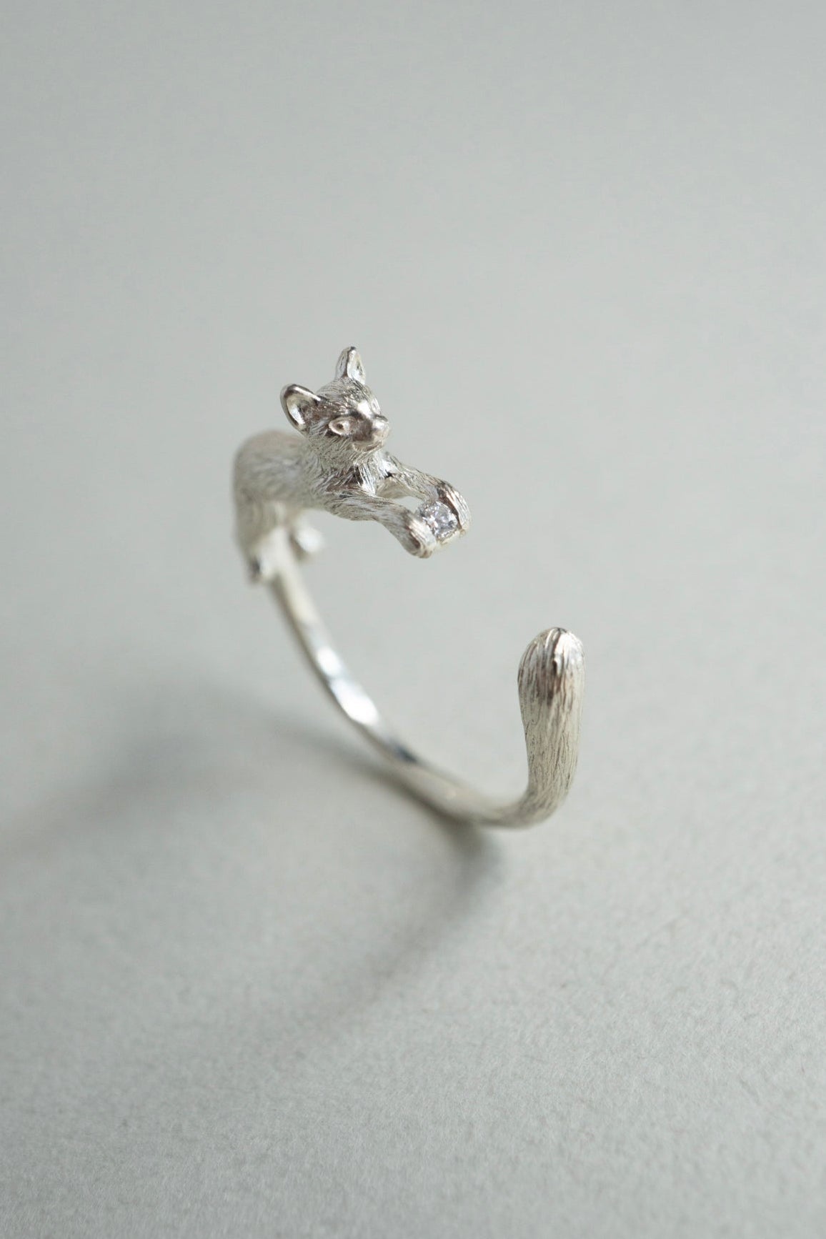 simmon Cat & Diamond Ring /Silver