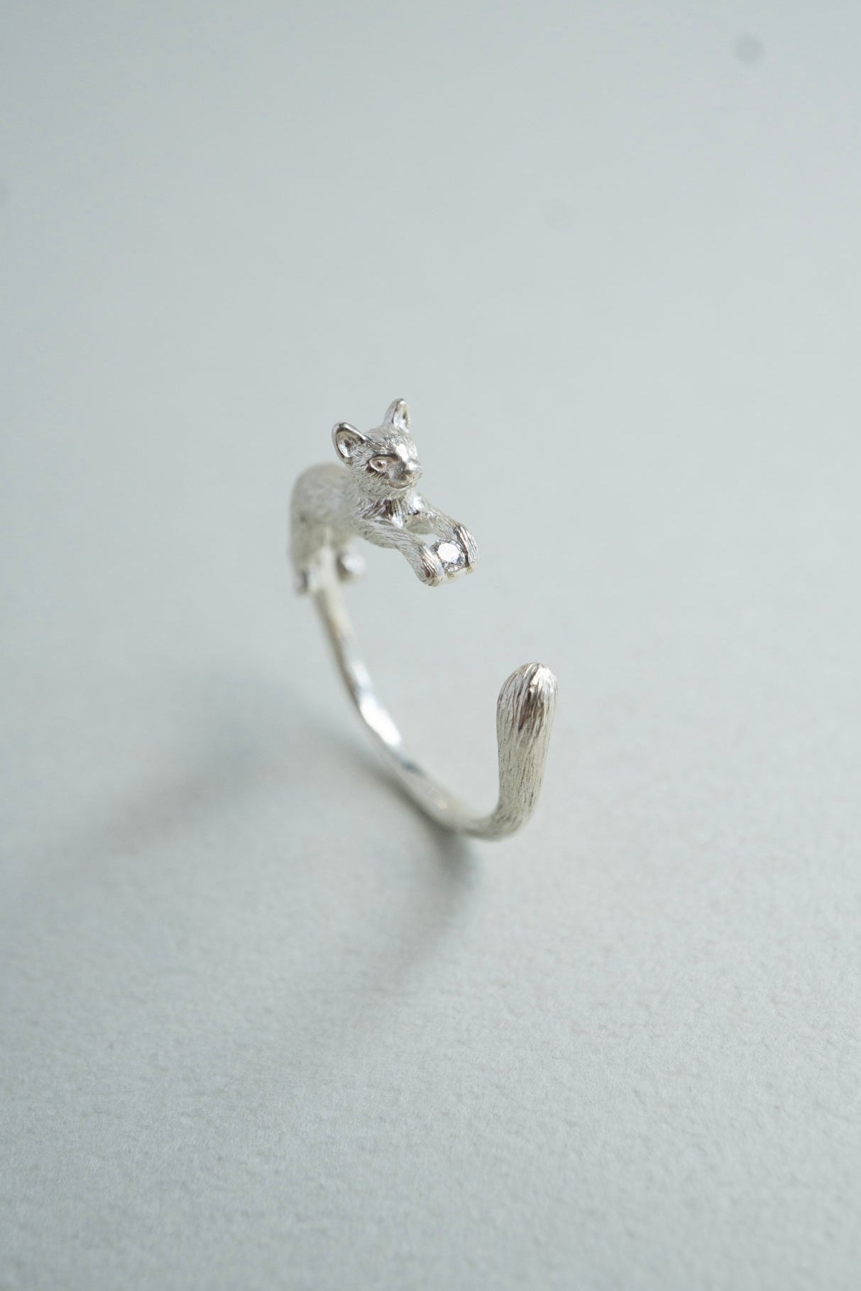 simmon Cat & Diamond Ring /Silver