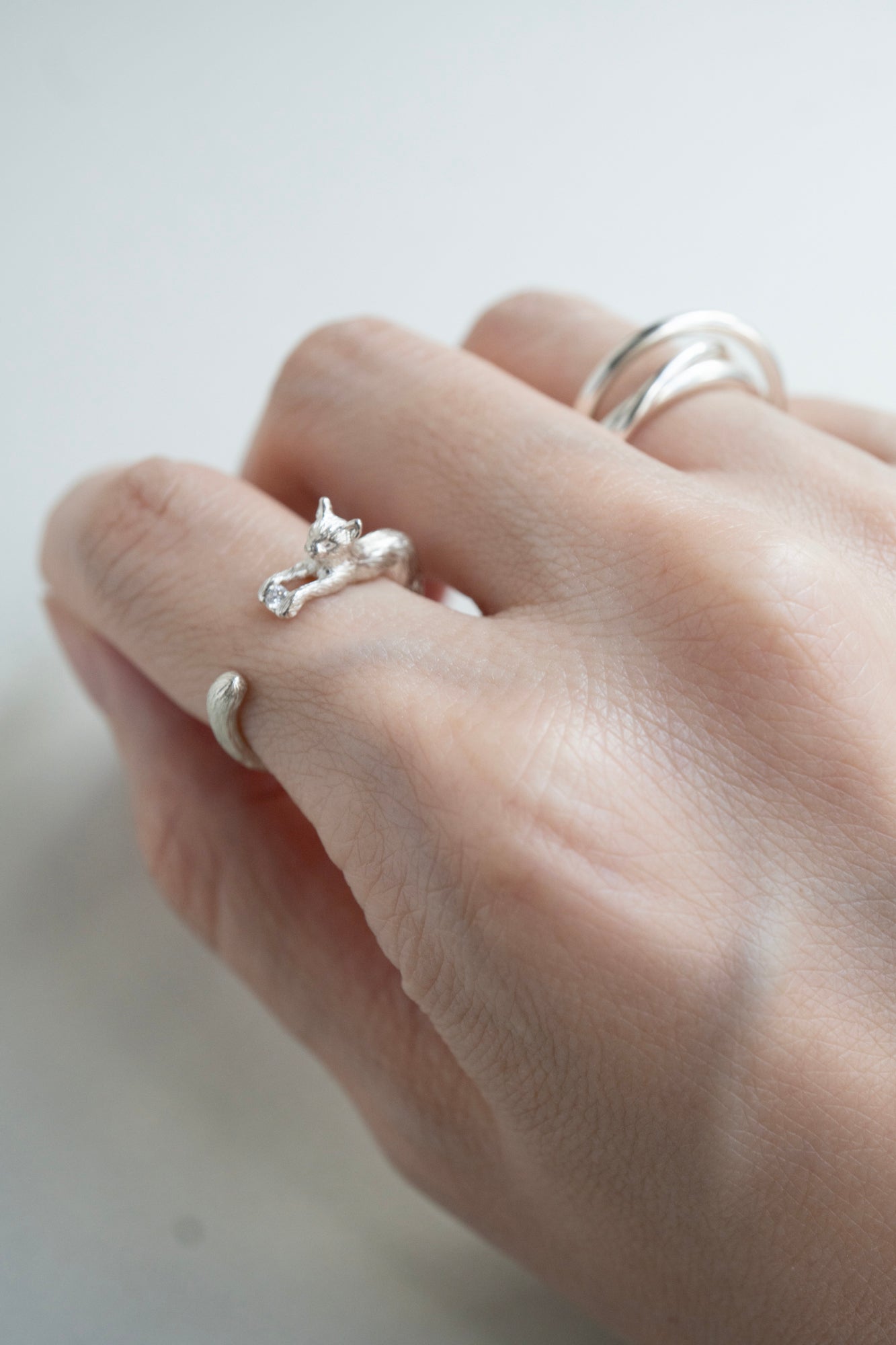 simmon Cat & Diamond Ring /Silver