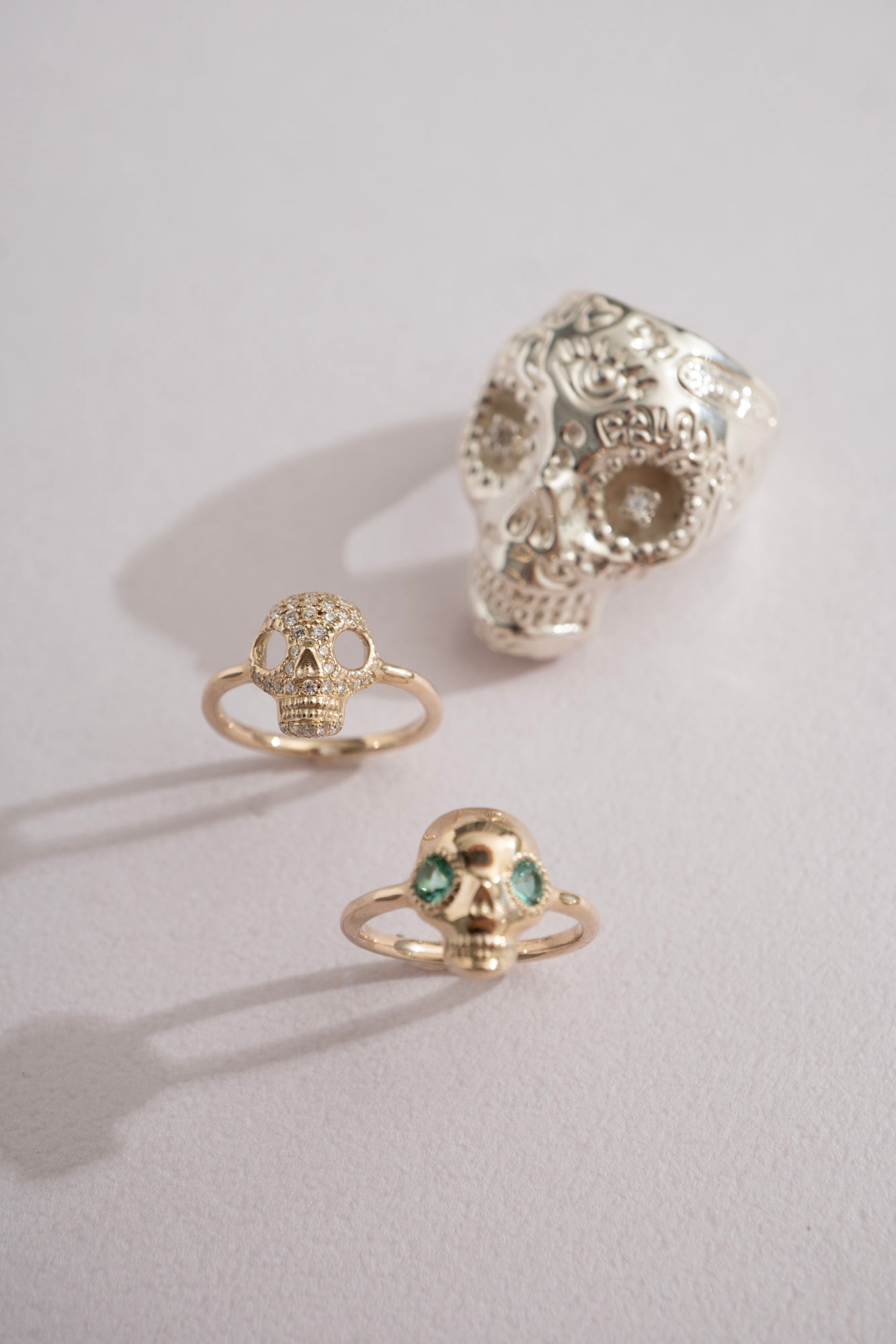 PALA Sweet Sugar Skull Emerald Eye Pinky Ring /K10